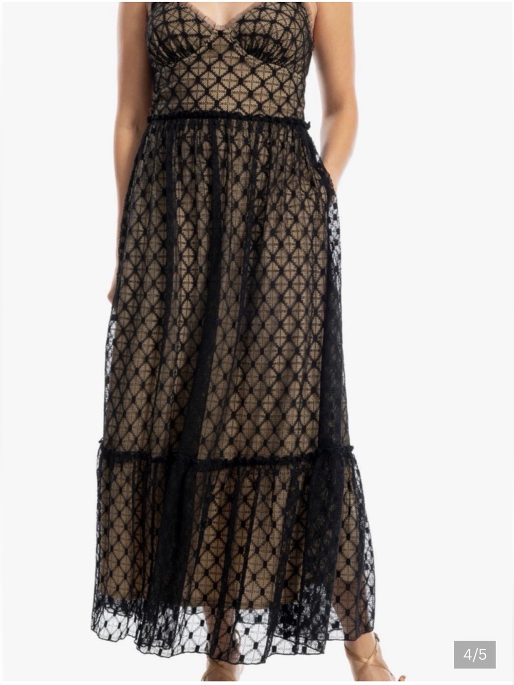 ✨Gorgeous Max Studio Sheer Black Lace Maxi Slip Dress w GoldLIner ✨